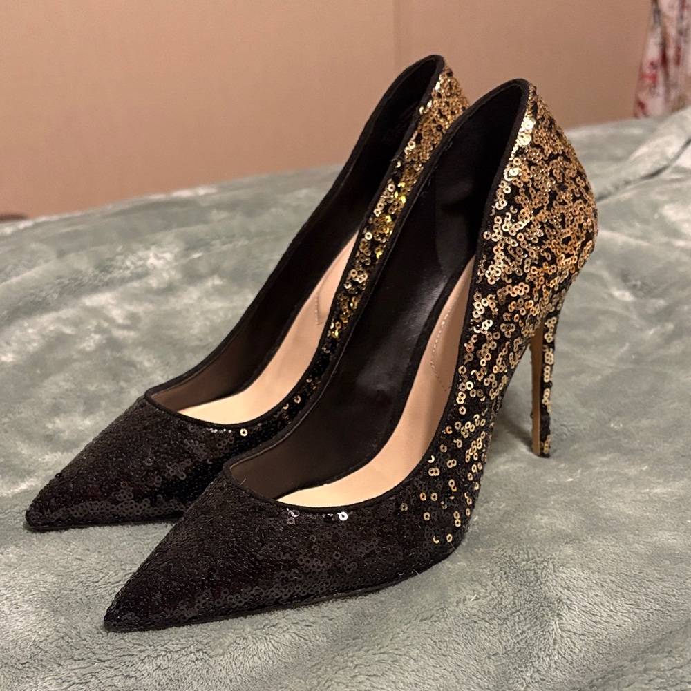 Aldo Black and Gold Sequin Heels